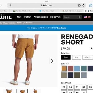 Kuhl Men’s Renegade short Size 34